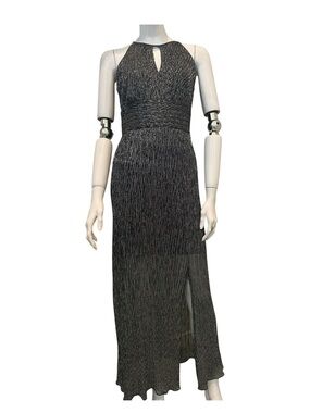 Enfocus Studio Black Textured Halter Maxi Dress with Keyhole